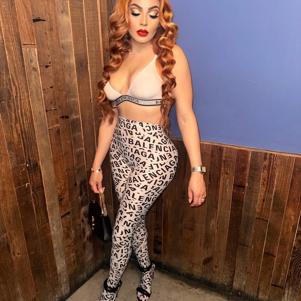 Balenciaga Beige & Black Logo Leggings and Bra top